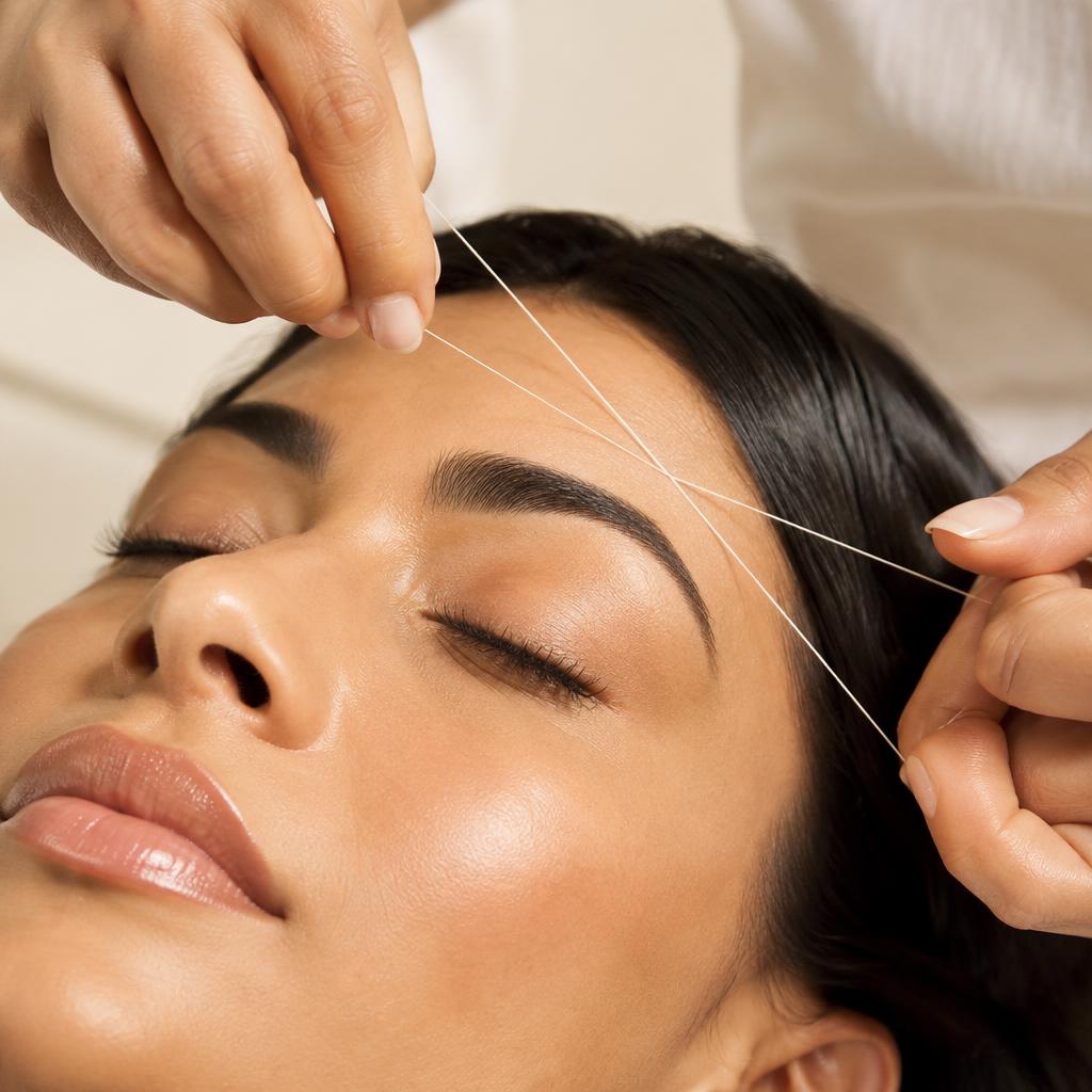 Precision cotton eyebrow threading treatment